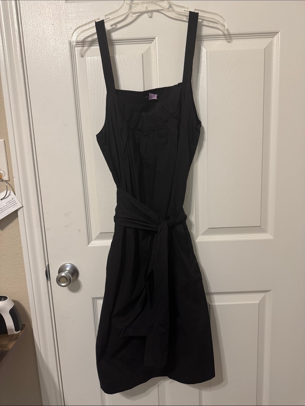 Black Sleeveless Tie-Waist Dress with Swiss dots BCBG
